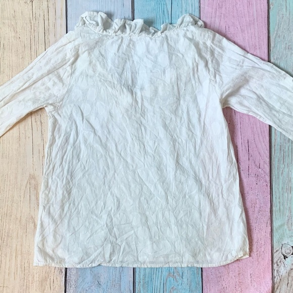 White Long Sleeve V-Neck Top with Ruffle Detail - Picture 8 of 9